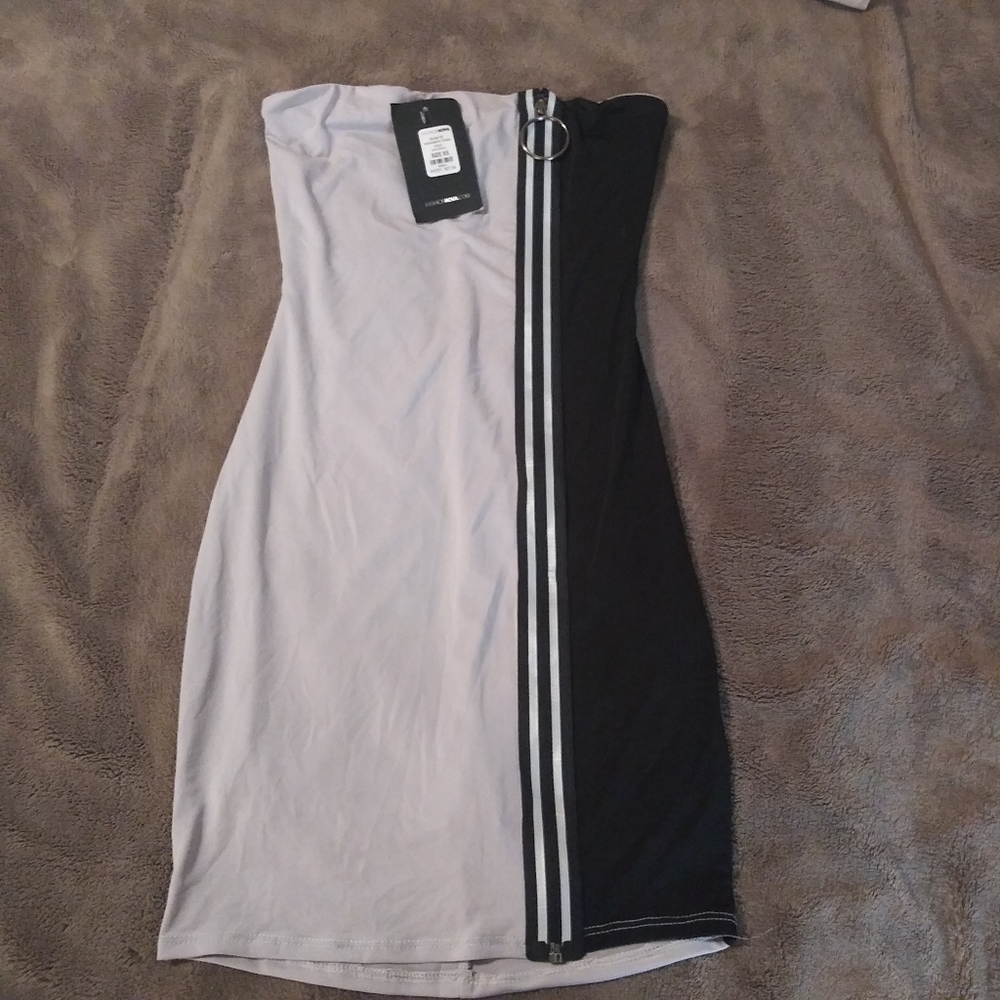 Fashion Nova strapless Zip Front mini dress Size XS